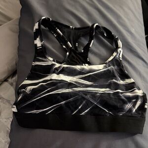Racerback Sports Bra - Black & White Marble Print
